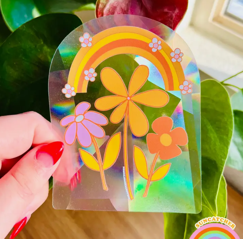 Retro Flowers - Suncatcher Sticker